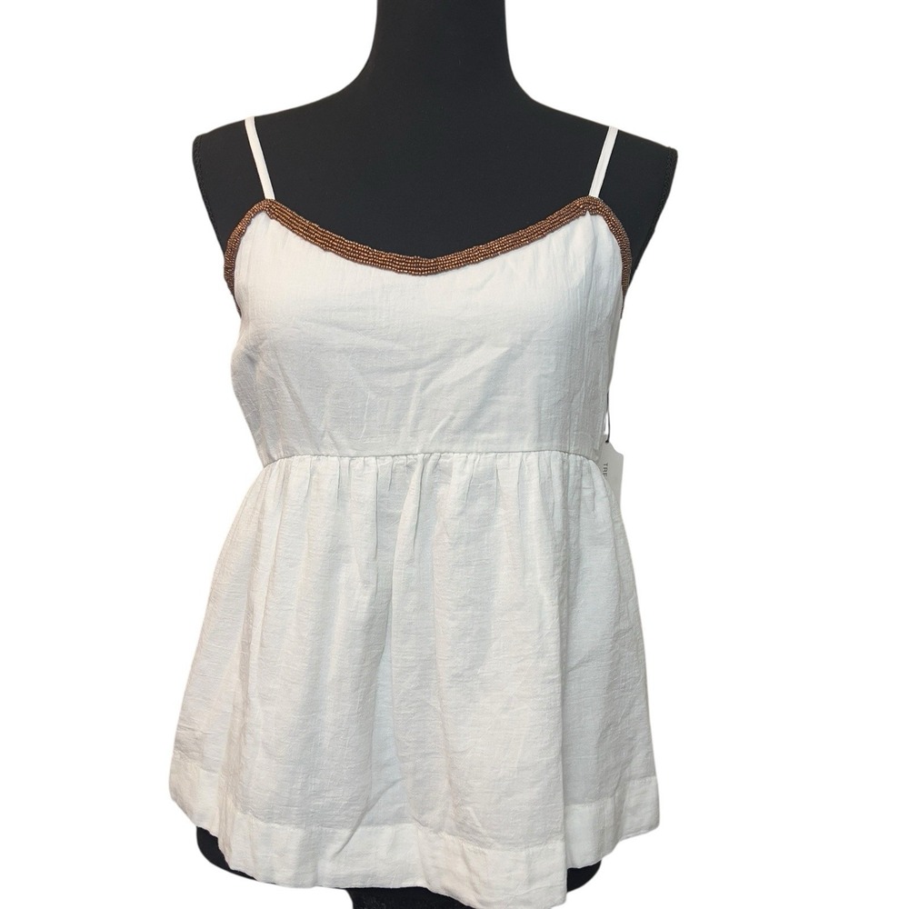 Treasure&Bond Copper Beaded Trim‎ Peplum Tank Ivory Large Soft Cotton Summer NEW